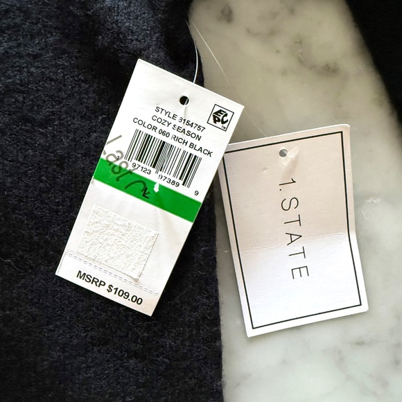 NWT 1.STATE Whipstitch Sweater Dress L Black Collared Knit Midi Preppy Winter - Picture 7 of 11